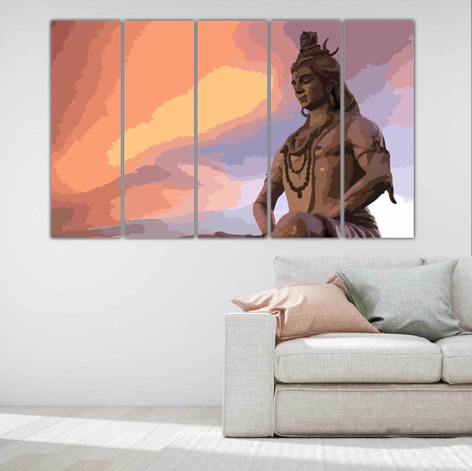 Shiva Shines Multi-Frame Wall Art installed above a cozy sofa