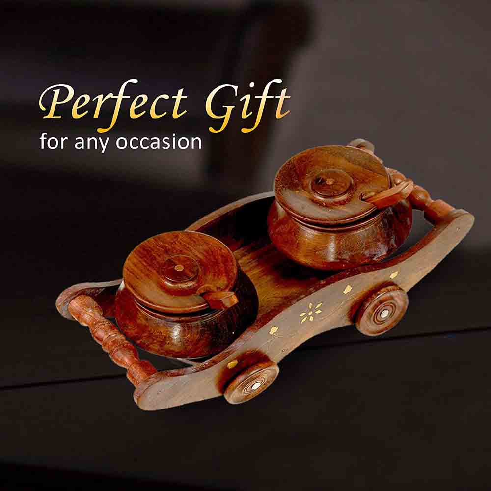 Elegant Rosewood Dry Fruit Storage Trolley with Golden Embellishments on Kitchen Counter