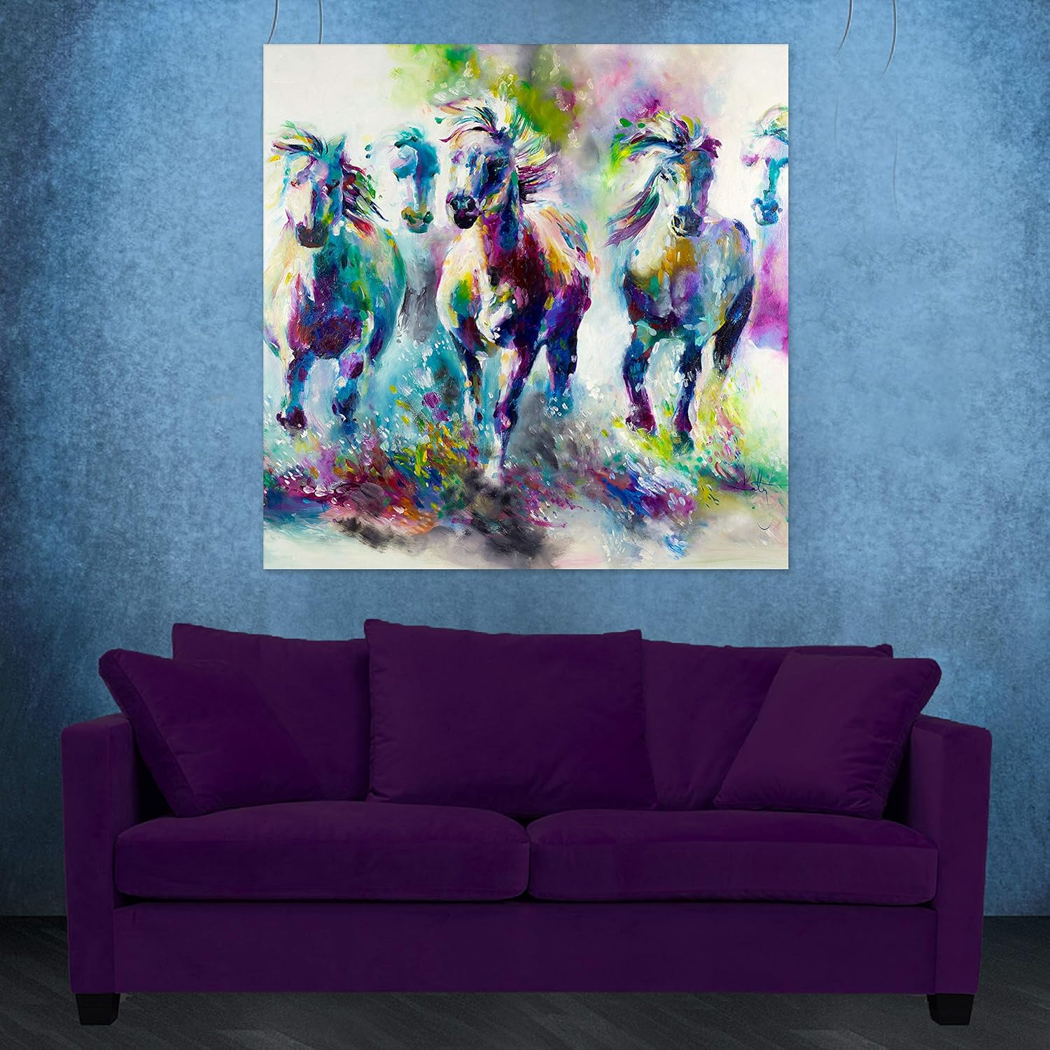Close-up of Gallop into Good Vibes: Unframed Horse-some Vastu Wall Art showing a green-toned running horse design
