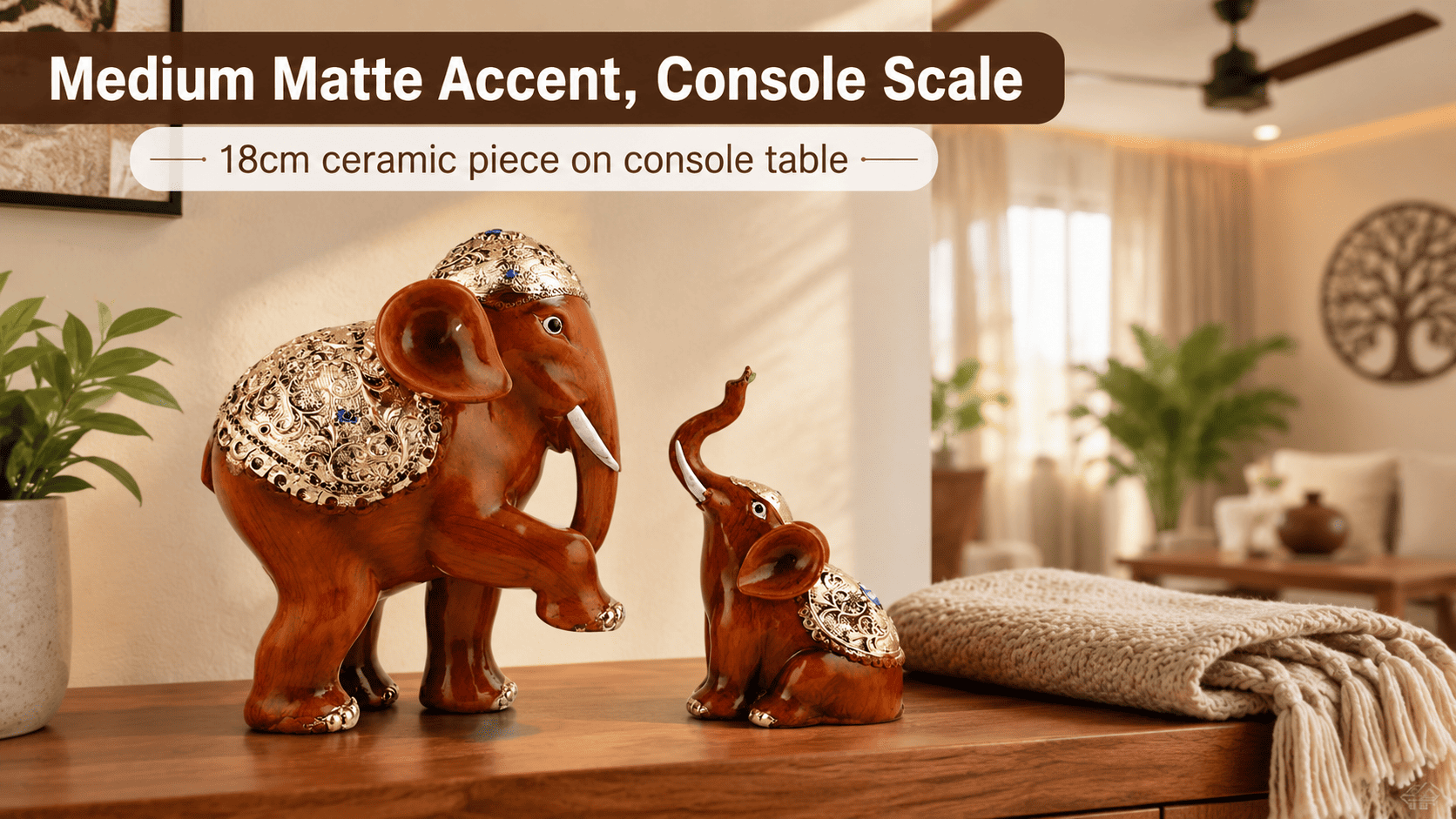 a medium home décor accent styled on a console table
