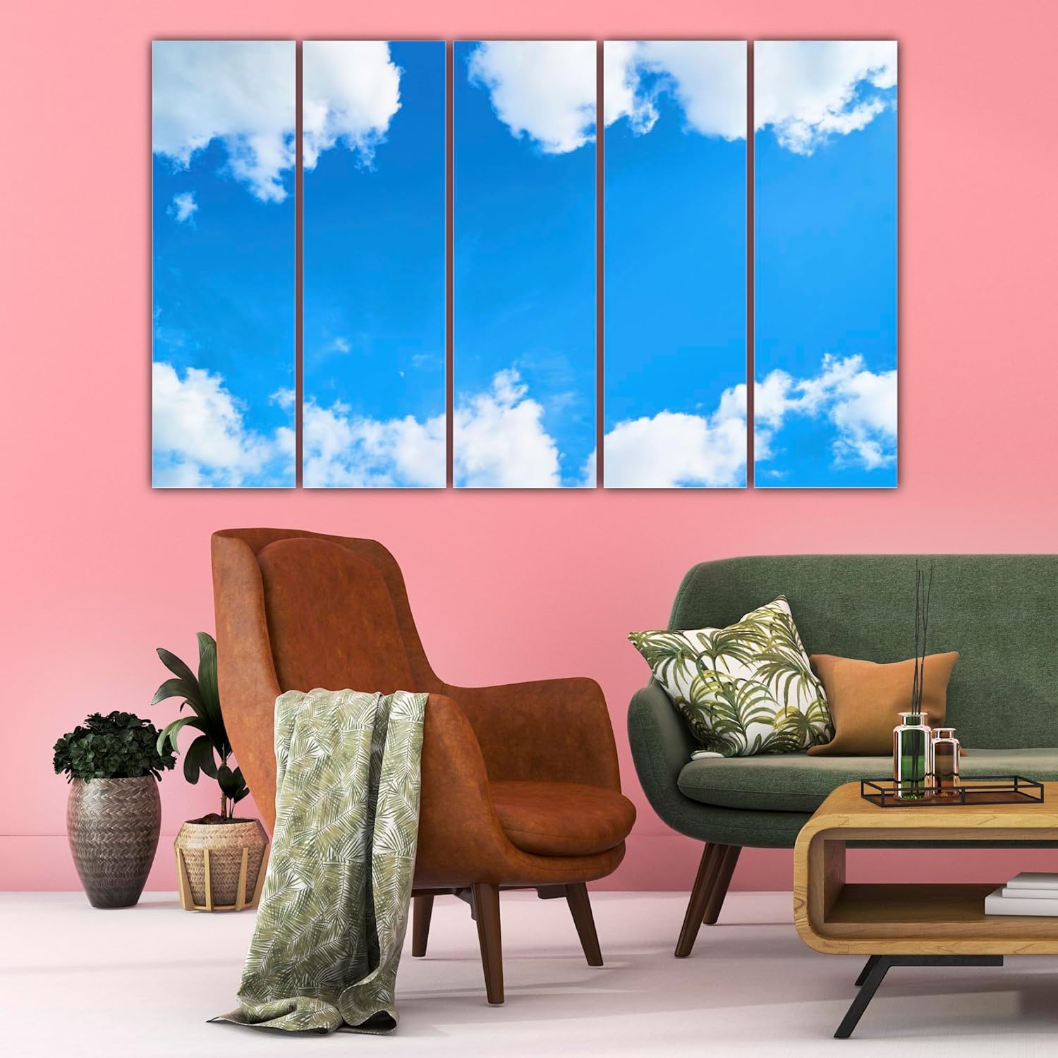 Close-up of a single panel from the Clouds-capade 5-Panel Framed Wall Art showing crisp cloud detail.